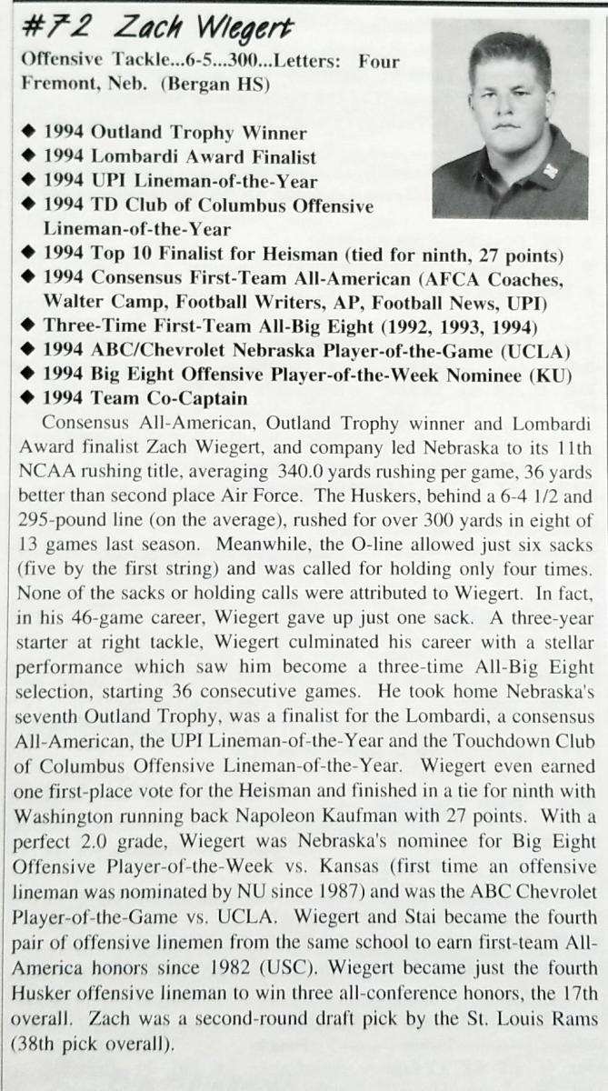 Zach Wiegert bio 1995 media guide